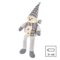 LED vánoční sněhulák sedící, 31 cm, 3x AA, vnitřní, teplá bílá