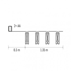 LED girlanda – 5× kolíčky, 2× AA, teplá bílá, časovač