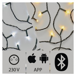 Aplikací ovládaný LED vánoční řetěz, 15m, venkovní, st./t.b.