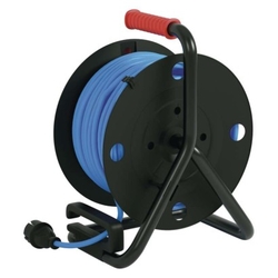 Počasí odolný prodluž. kabel na bubnu 50 m / 4 zásuvky / modrý / silikon / 230 V / 1,5 mm2