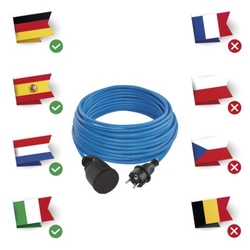 Počasí odolný prodlužovací kabel 20 m / 1 zásuvka / modrý / silikon / 230 V / 1,5 mm2