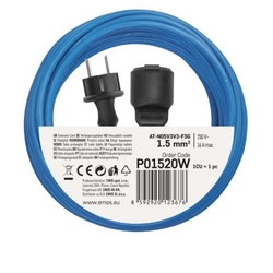 Počasí odolný prodlužovací kabel 20 m / 1 zásuvka / modrý / silikon / 230 V / 1,5 mm2