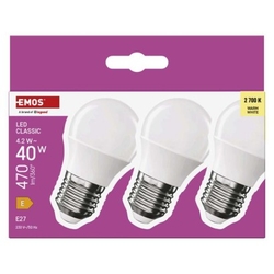 LED žárovka Classic Mini Globe / E27 / 4,2 W (40 W) / 470 lm / teplá bílá, 3 ks