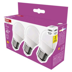LED žárovka Classic Mini Globe / E27 / 4,2 W (40 W) / 470 lm / neutrální bílá, 3 ks