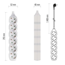 Prodlužovací kabel 1,4 m / 6 zásuvek / bílý / PVC / 1 mm2