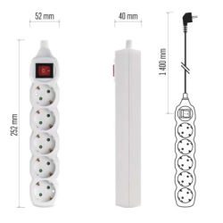 Prodlužovací kabel 1,4 m / 5 zásuvek / bílý / PVC / 1 mm2