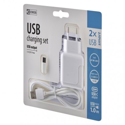 Duální USB adaptér do sítě + micro USB kabel + USB-C redukce