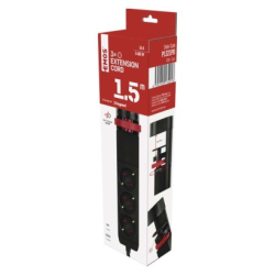 Prodlužovací kabel 1,5 m/3 zásuvky/vypínač/uchycení na stůl/USB/černý/PVC/1,5 mm2 