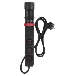 Prodlužovací kabel 1,5m/3 zásuvky/vypínač/uchycení na stůl/USB/černý/PVC/1,5mm2 