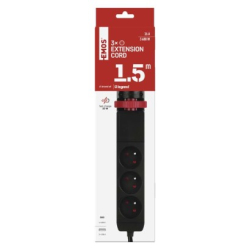 Prodlužovací kabel 1,5m/3 zásuvky/vypínač/uchycení na stůl/USB/černý/PVC/1,5mm2 