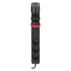 Prodlužovací kabel 1,5m/3 zásuvky/vypínač/uchycení na stůl/USB/černý/PVC/1,5mm2 