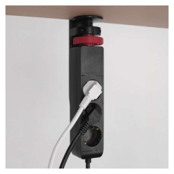 Prodlužovací kabel 1,5m/3 zásuvky/vypínač/uchycení na stůl/USB/černý/PVC/1,5mm2 