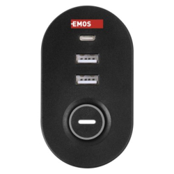 Prodlužovací kabel 1,5m/3 zásuvky/vypínač/uchycení na stůl/USB/černý/PVC/1,5mm2 
