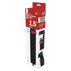 Prodlužovací kabel 1,5m/3 zásuvky/vypínač/uchycení na stůl/USB/černý/PVC/1,5mm2 