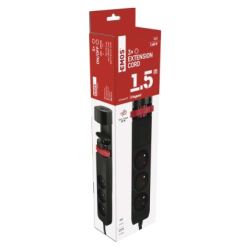 Prodlužovací kabel 1,5m/3 zásuvky/vypínač/uchycení na stůl/USB/černý/PVC/1,5mm2 