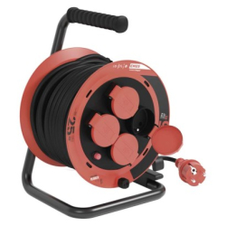 Venkovní prodlužovací kabel na bubnu 25 m / 4 zásuvky / guma / 230 V / 1,0 mm2 / IP44