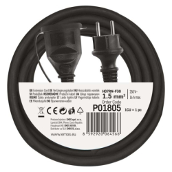 Venkovní prodlužovací kabel 5 m / 1 zásuvka / černý / guma-neopren / 250 V / 1,5 mm2
