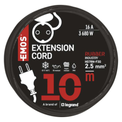 Venkovní prodlužovací kabel 10 m / 1 zásuvka / černý / guma-neopren / 250 V / 2,5 mm2