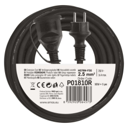 Venkovní prodlužovací kabel 10 m / 1 zásuvka / černý / guma-neopren / 250 V / 2,5 mm2