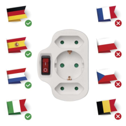 Rozbočovací SCHUKO zásuvka 2× plochá + 1× kulatá s vyp.,bílá