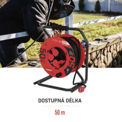 Venkovní prodlužovací kabel na bubnu 50 m / 4 zásuvky / černý / guma / 230 V / 2,5 mm2 
