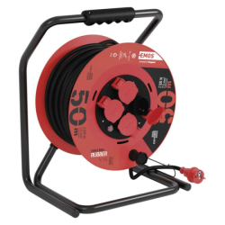Venkovní prodlužovací kabel na bubnu 50 m / 4 zásuvky / černý / guma / 230 V / 2,5 mm2 