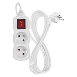 Prodlužovací kabel 2 m / 2 zásuvky / s vypínačem / bílý / PVC / 1 mm2