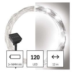 LED nano řetěz se solárním panelem, 12 m, venkovní i vnitřní, studená bílá, časovač