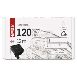 LED nano řetěz se solárním panelem, 12 m, venkovní i vnitřní, studená bílá, časovač