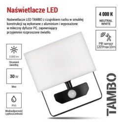 LED reflektor TAMBO se senzorem pohybu, 30 W, 3000 lm, černý