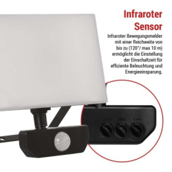 LED reflektor TAMBO se senzorem pohybu, 30 W, 3000 lm, černý