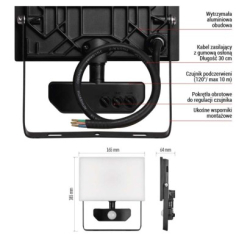 LED reflektor TAMBO se senzorem pohybu, 30 W, 3000 lm, černý