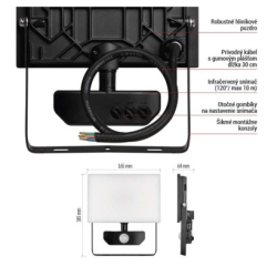 LED reflektor TAMBO se senzorem pohybu, 30 W, 3000 lm, černý