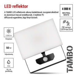 LED reflektor TAMBO se senzorem pohybu, 50 W, 5000 lm, černý
