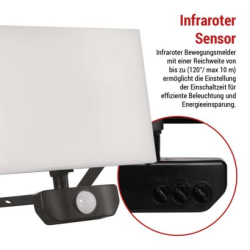 LED reflektor TAMBO se senzorem pohybu, 50 W, 5000 lm, černý