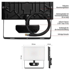 LED reflektor TAMBO se senzorem pohybu, 50 W, 5000 lm, černý