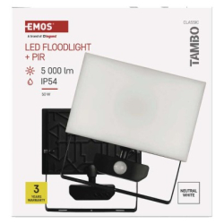 LED reflektor TAMBO se senzorem pohybu, 50 W, 5000 lm, černý