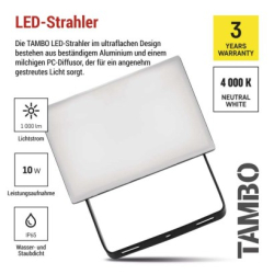 LED reflektor TAMBO, 10 W, 1000l m, IP65, černý