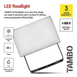 LED reflektor TAMBO, 10 W, 1000l m, IP65, černý