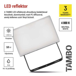 LED reflektor TAMBO, 10 W, 1000l m, IP65, černý