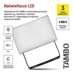 LED reflektor TAMBO, 10 W, 1000l m, IP65, černý