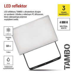LED reflektor TAMBO, 10 W, 1000l m, IP65, černý