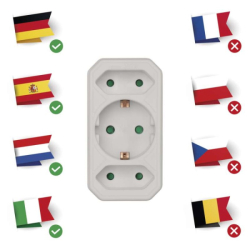 Rozbočovací SCHUKO zásuvka 2× plochá + 1× kulatá, bílá