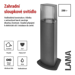 LED zahradní sloupkové svítidlo, 15,3 x 13,3 x 45 cm, 1 x E27, 25 W