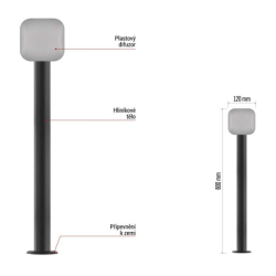 LED zahradní sloupkové svítidlo, 12 x 12 x 80 cm, 12,5 W, teplá bílá