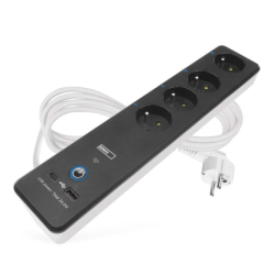 GoSmart prodlužovací kabel 2 m / 4 zásuvky / s vyp. / s USB / bílá-černá / PVC / 1,5 mm2