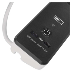 GoSmart prodlužovací kabel 2 m / 4 zásuvky / s vyp. / s USB / bílá-černá / PVC / 1,5 mm2