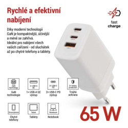 Univerzální USB adaptér GaN do sítě PD 65 W max.