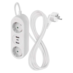 Prodlužovací kabel 1,4 m / 2 zásuvky+2×USB-A+1×USB-C  / bílý / PVC / 1,5 mm2