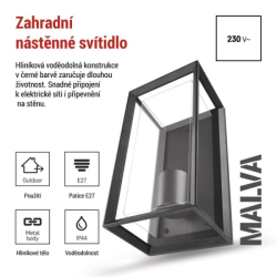 LED zahradní nástěnné svítidlo MALVA, 13 × 12 × 25 cm, 1 × E27, 15 W
